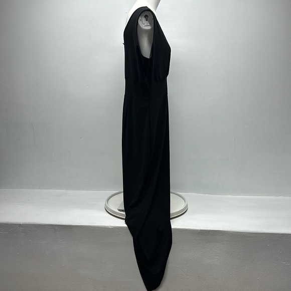 Clara Sun Woo Maxi Long Dress V-Neck Sleeveless Jersey Stretch Knit Black Large - Picture 5 of 12